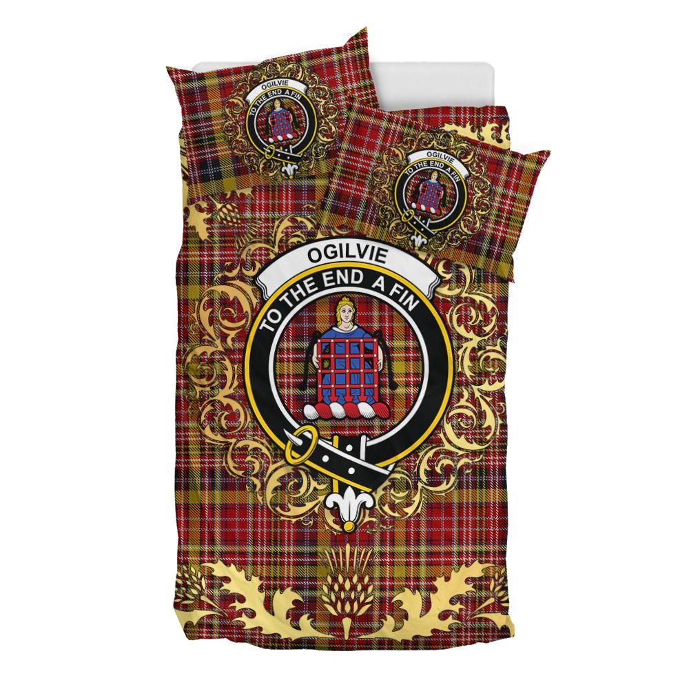 Ogilvie (Ogilvy) of Strathallan Tartan Crest Bedding Set - Golden Thistle Style