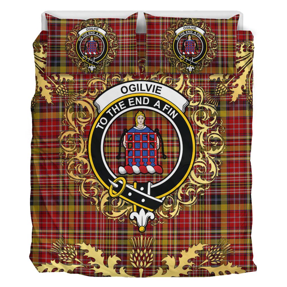 Ogilvie (Ogilvy) of Strathallan Tartan Crest Bedding Set - Golden Thistle Style