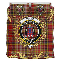 Ogilvie (Ogilvy) of Strathallan Tartan Crest Bedding Set - Golden Thistle Style