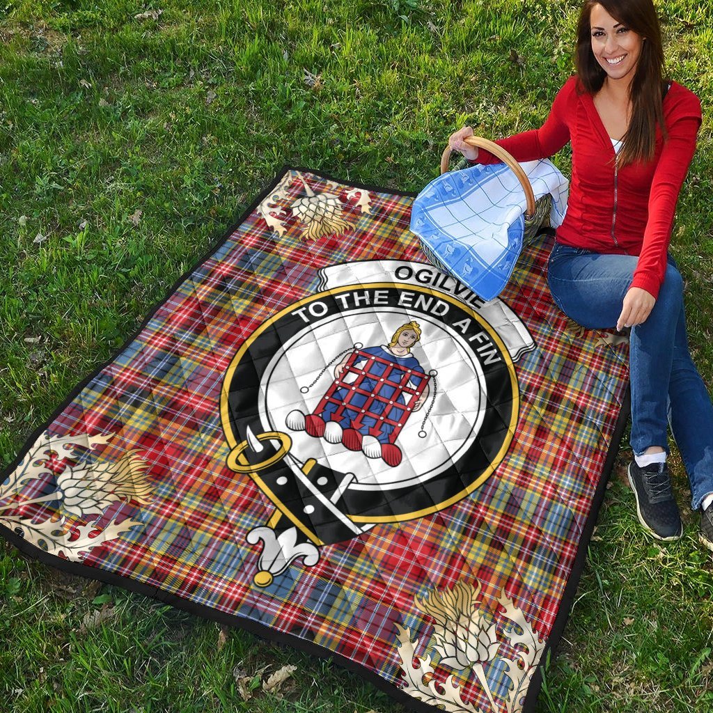 Ogilvie of Airlie Ancient Tartan Crest Premium Quilt - Gold Thistle Style
