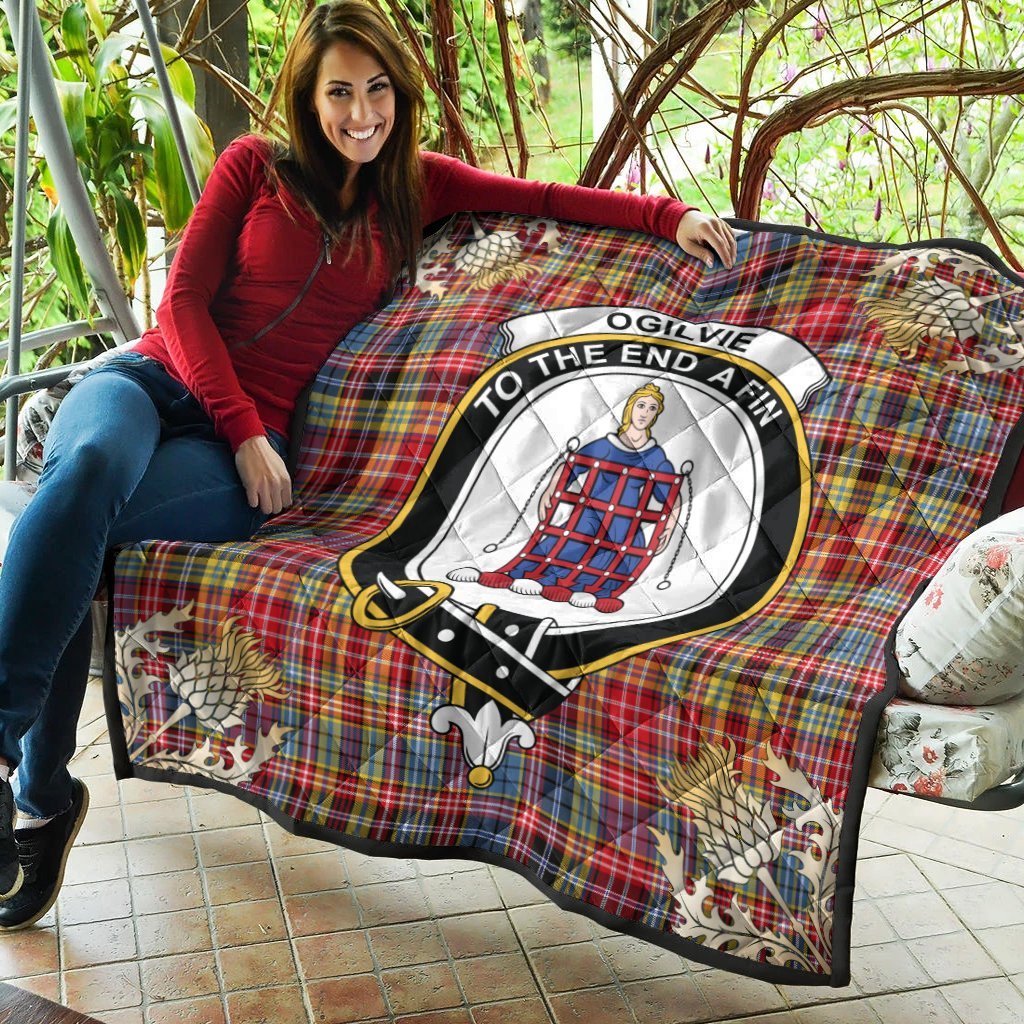 Ogilvie of Airlie Ancient Tartan Crest Premium Quilt - Gold Thistle Style
