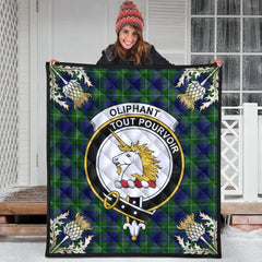 Oliphant Modern Tartan Crest Premium Quilt - Gold Thistle Style