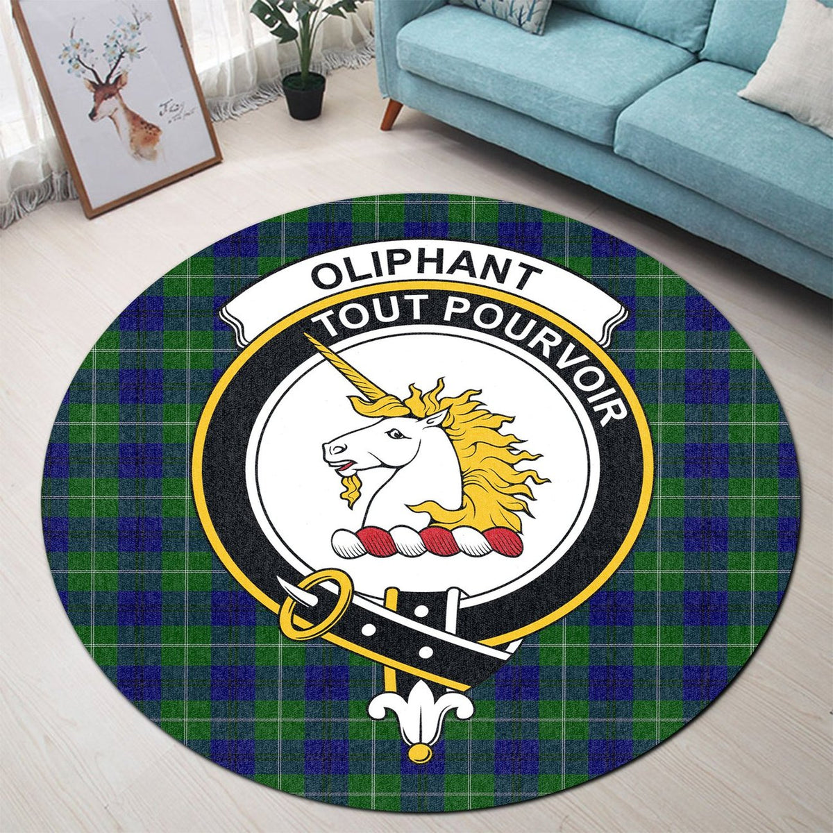 Oliphant Modern Tartan Crest Round Rug