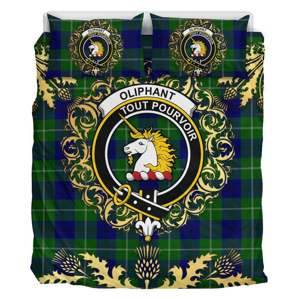 Oliphant Modern Tartan Crest Bedding Set - Golden Thistle Style
