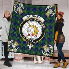 Oliphant Modern Tartan Crest Premium Quilt - Gold Thistle Style