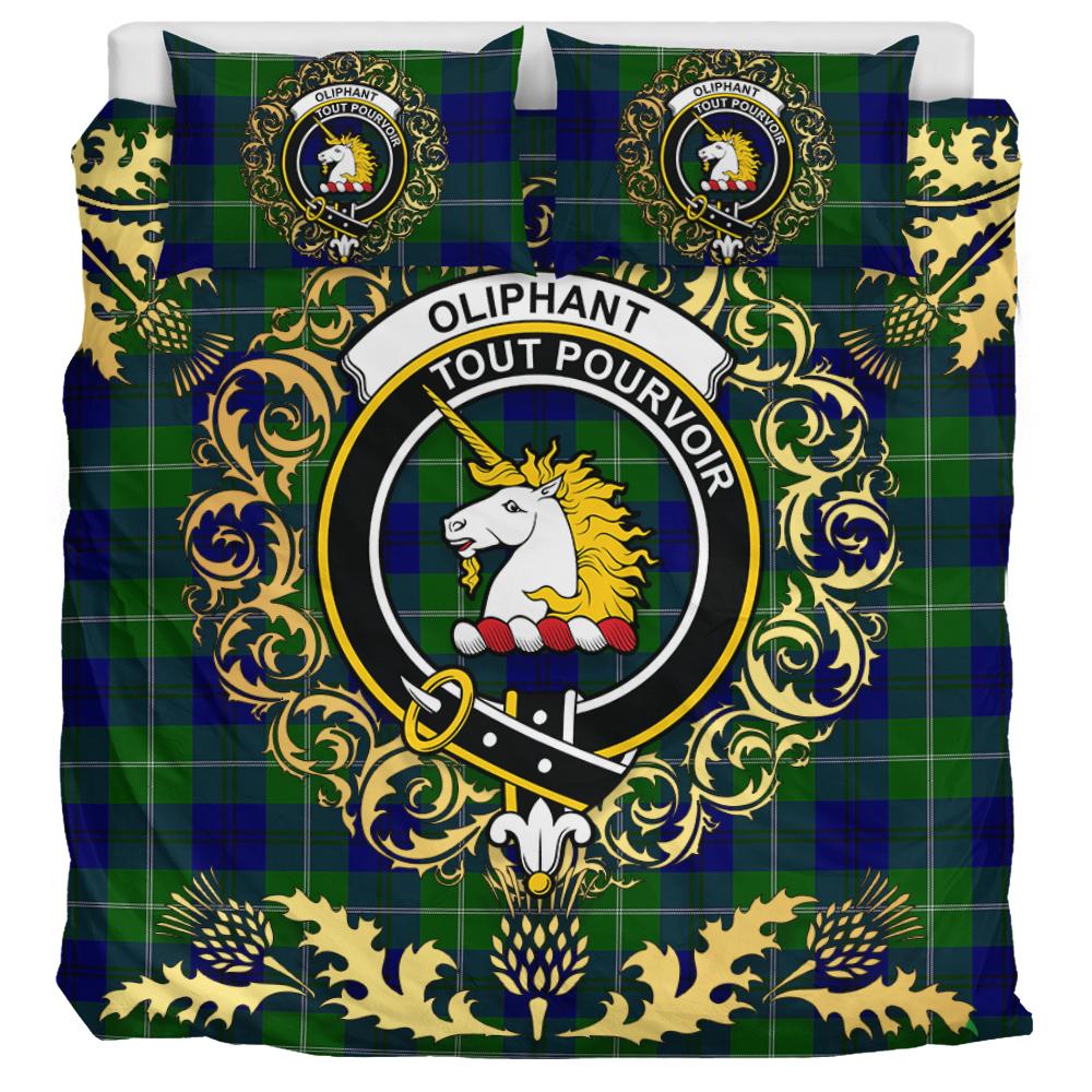 Oliphant Modern Tartan Crest Bedding Set - Golden Thistle Style