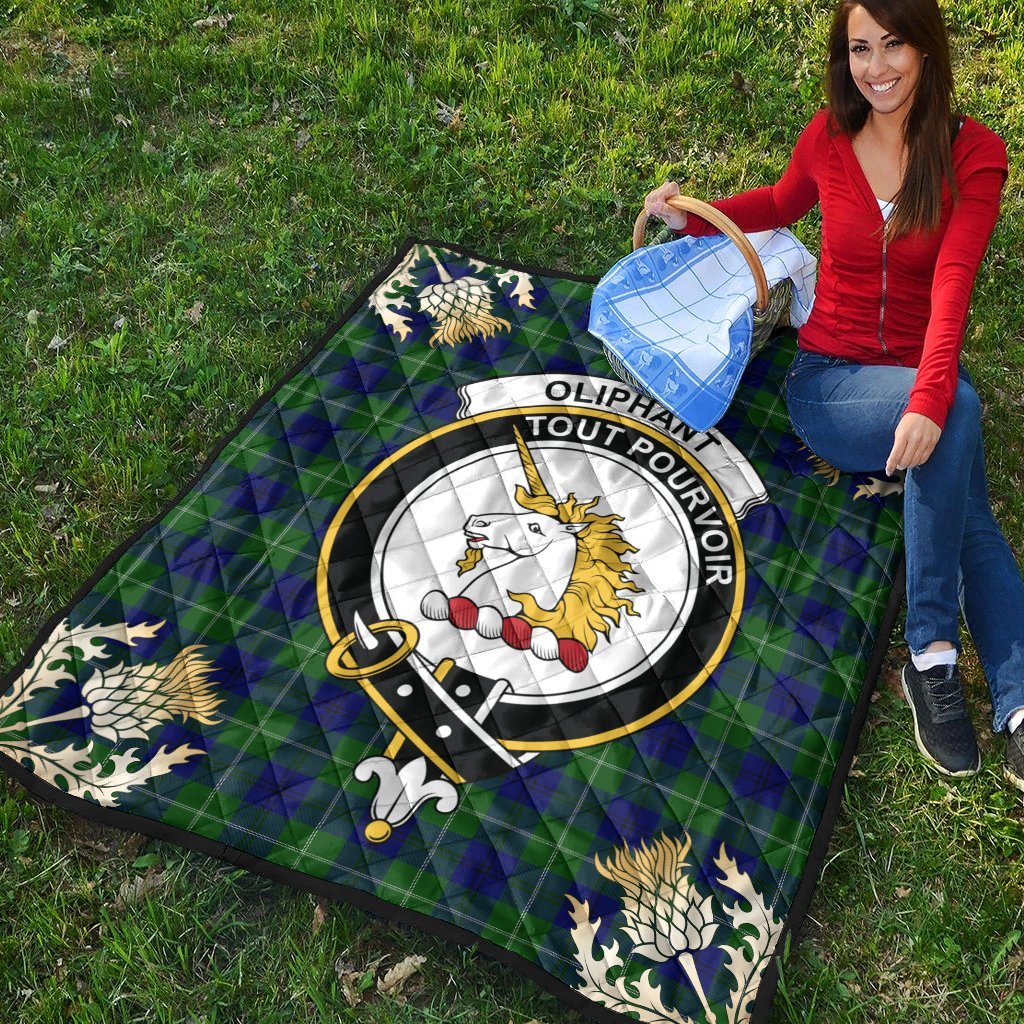 Oliphant Modern Tartan Crest Premium Quilt - Gold Thistle Style