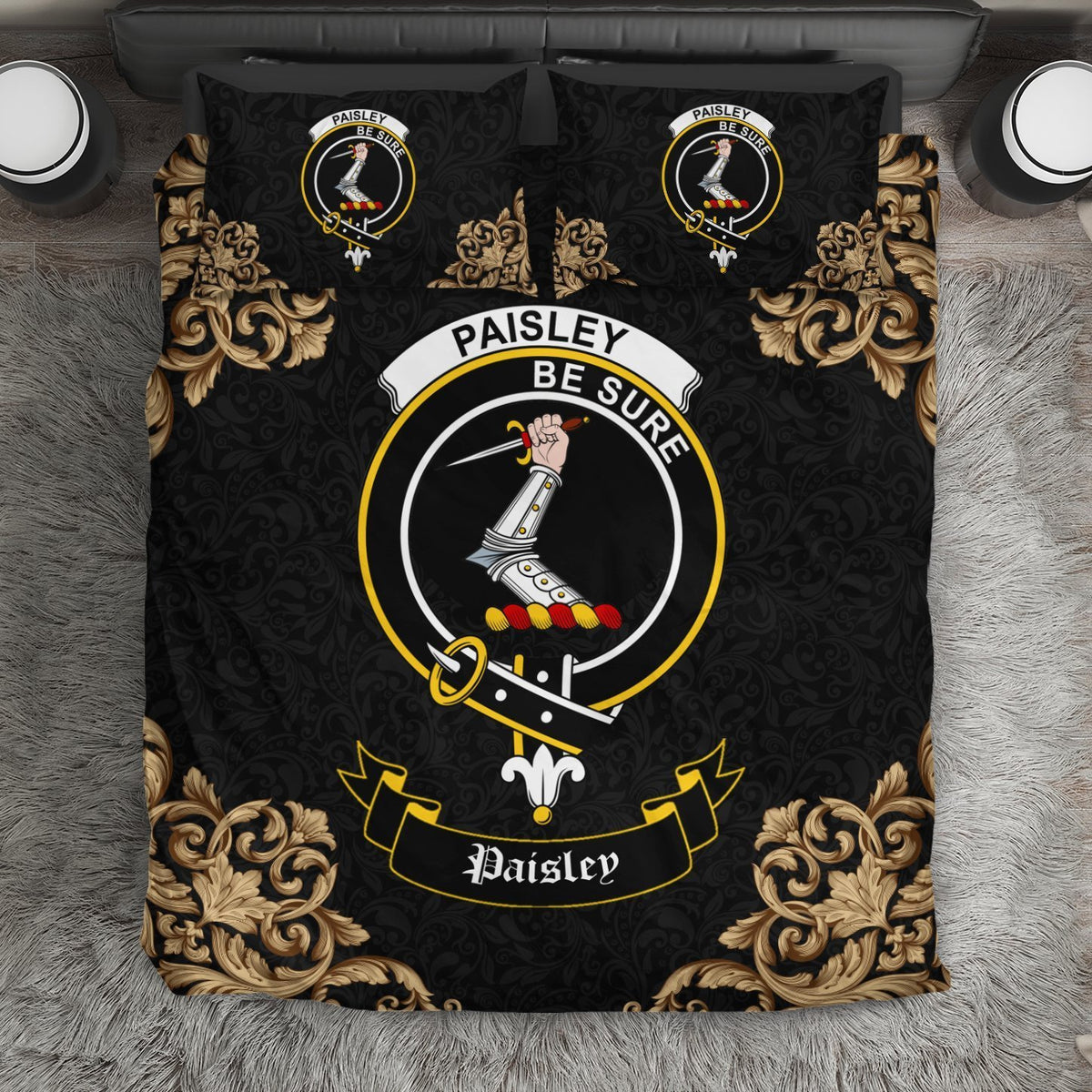 Paisley (or Pasley) Crest Black Bedding Set