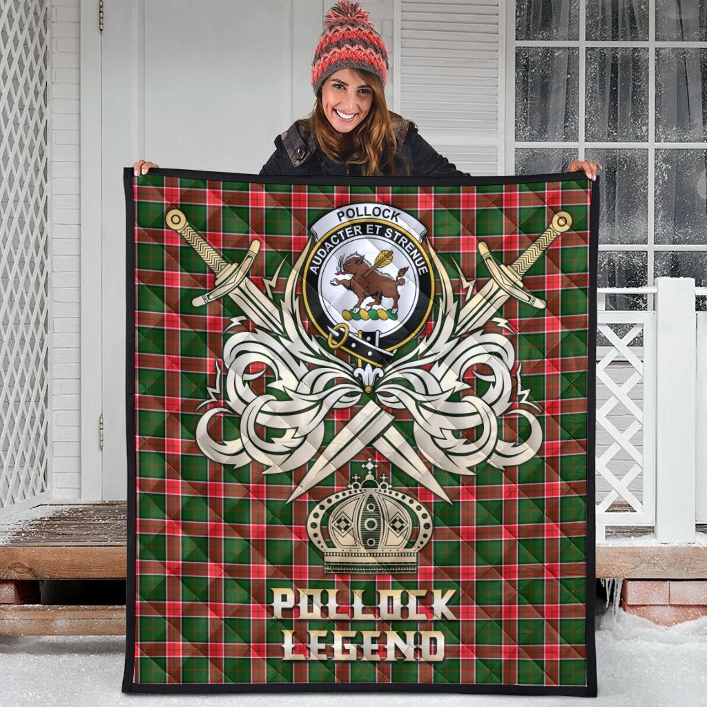 Pollock Modern Tartan Crest Legend Gold Royal Premium Quilt
