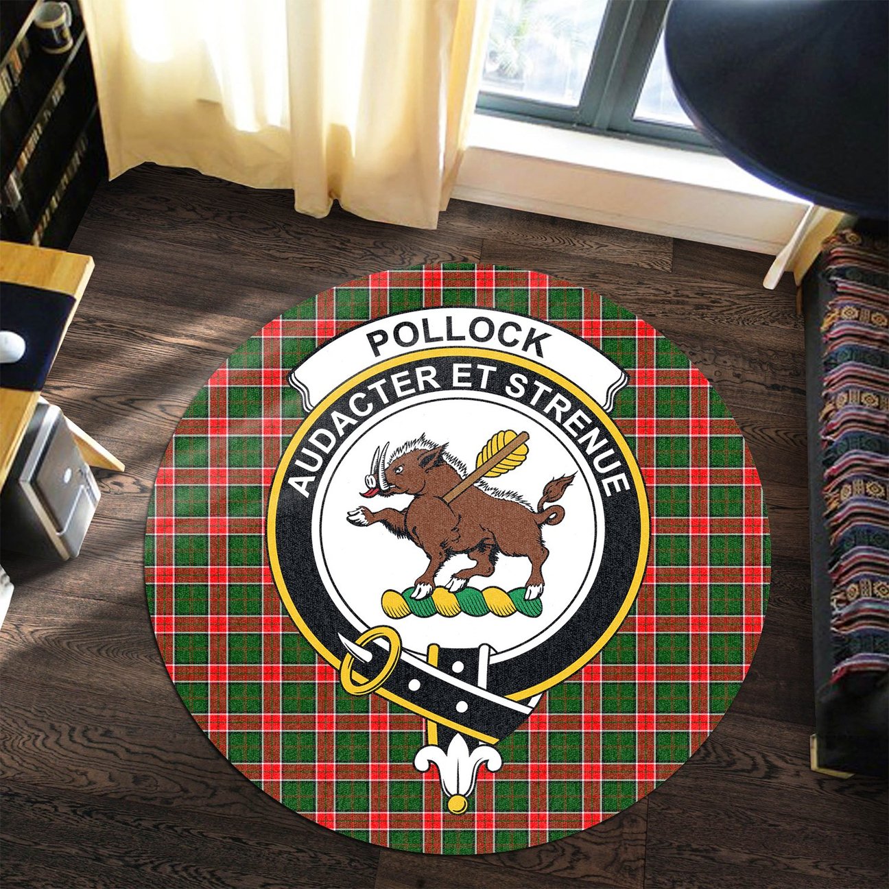 Pollock Modern Tartan Crest Round Rug