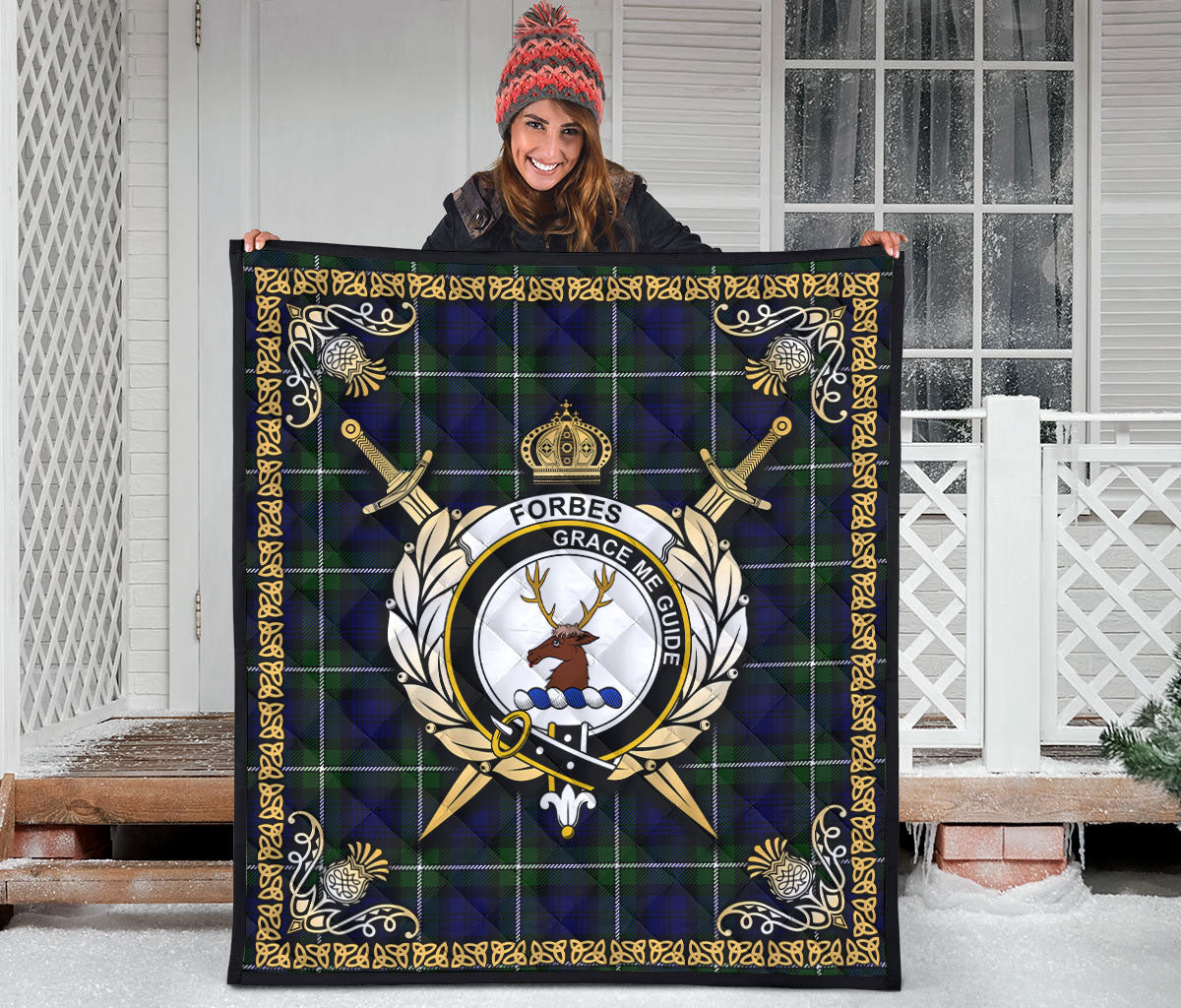 Forbes Modern Tartan Crest Premium Quilt - Celtic Thistle Style