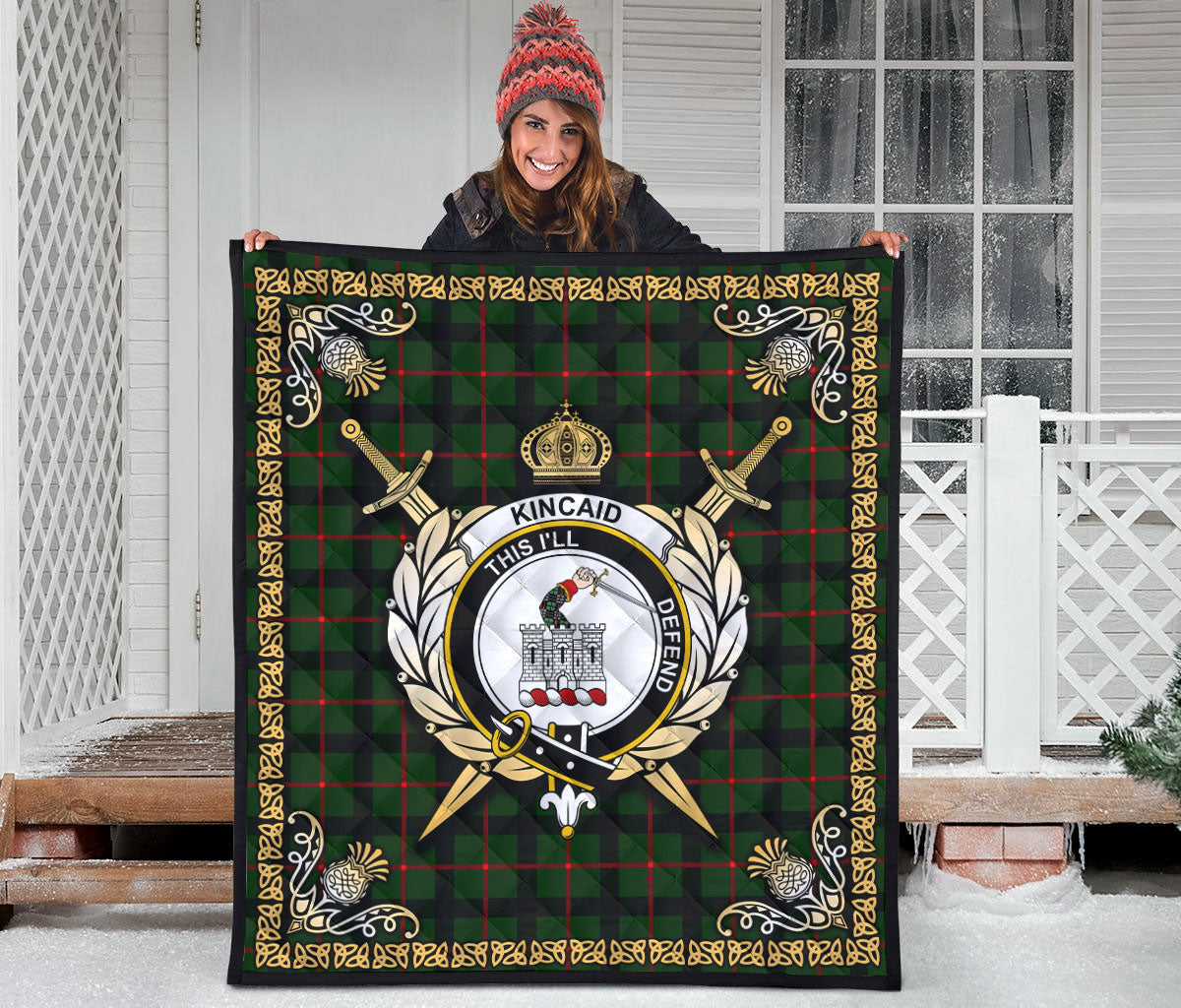 Kincaid Tartan Crest Premium Quilt - Celtic Thistle Style