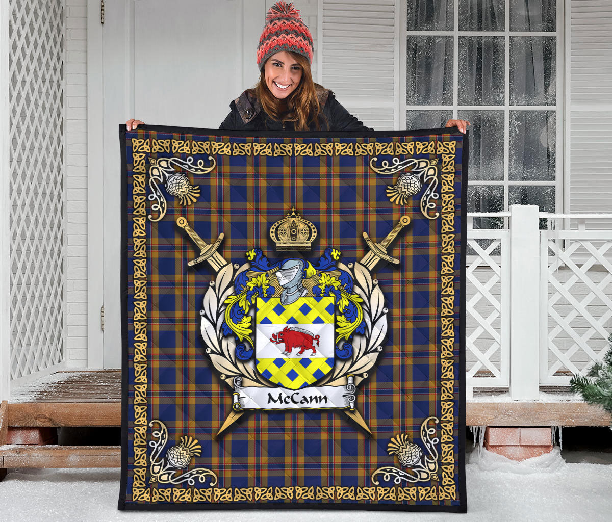 McCann Tartan Crest Premium Quilt - Celtic Thistle Style