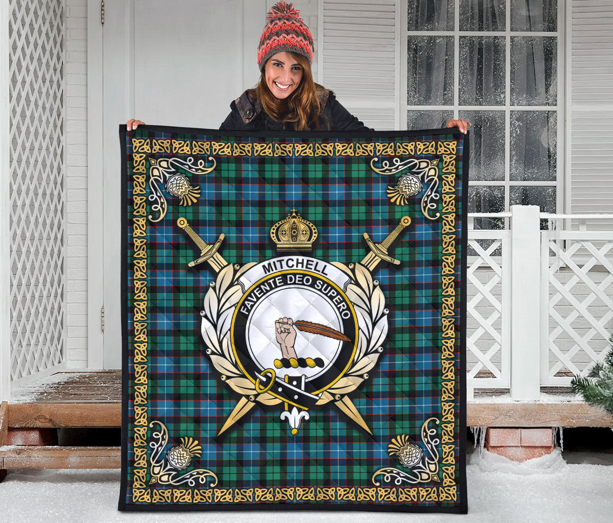 Mitchell Ancient Tartan Crest Premium Quilt - Celtic Thistle Style