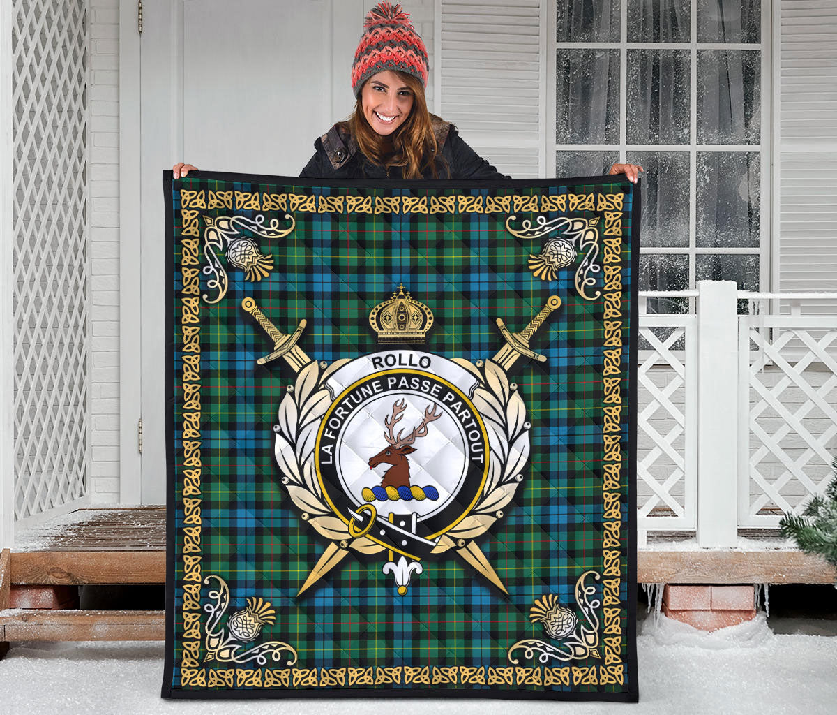 Rollo Ancient Tartan Crest Premium Quilt - Celtic Thistle Style