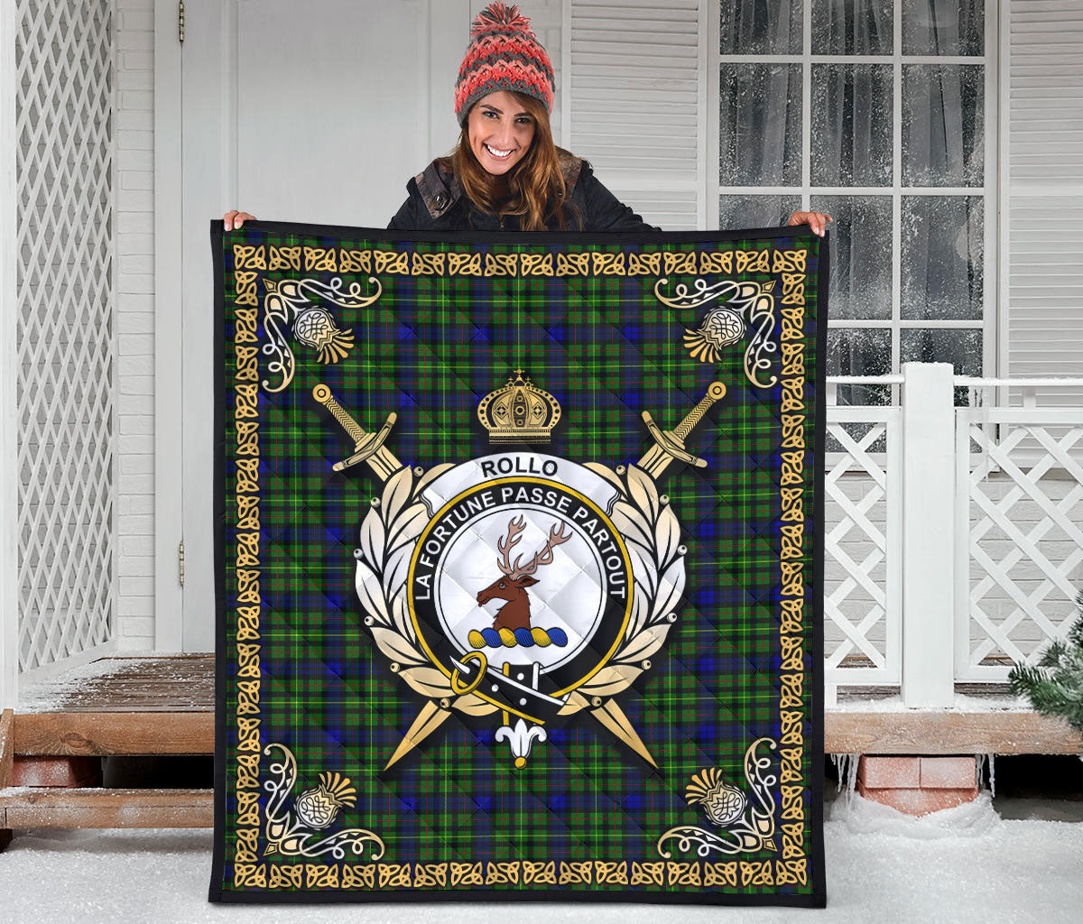 Rollo Modern Tartan Crest Premium Quilt - Celtic Thistle Style