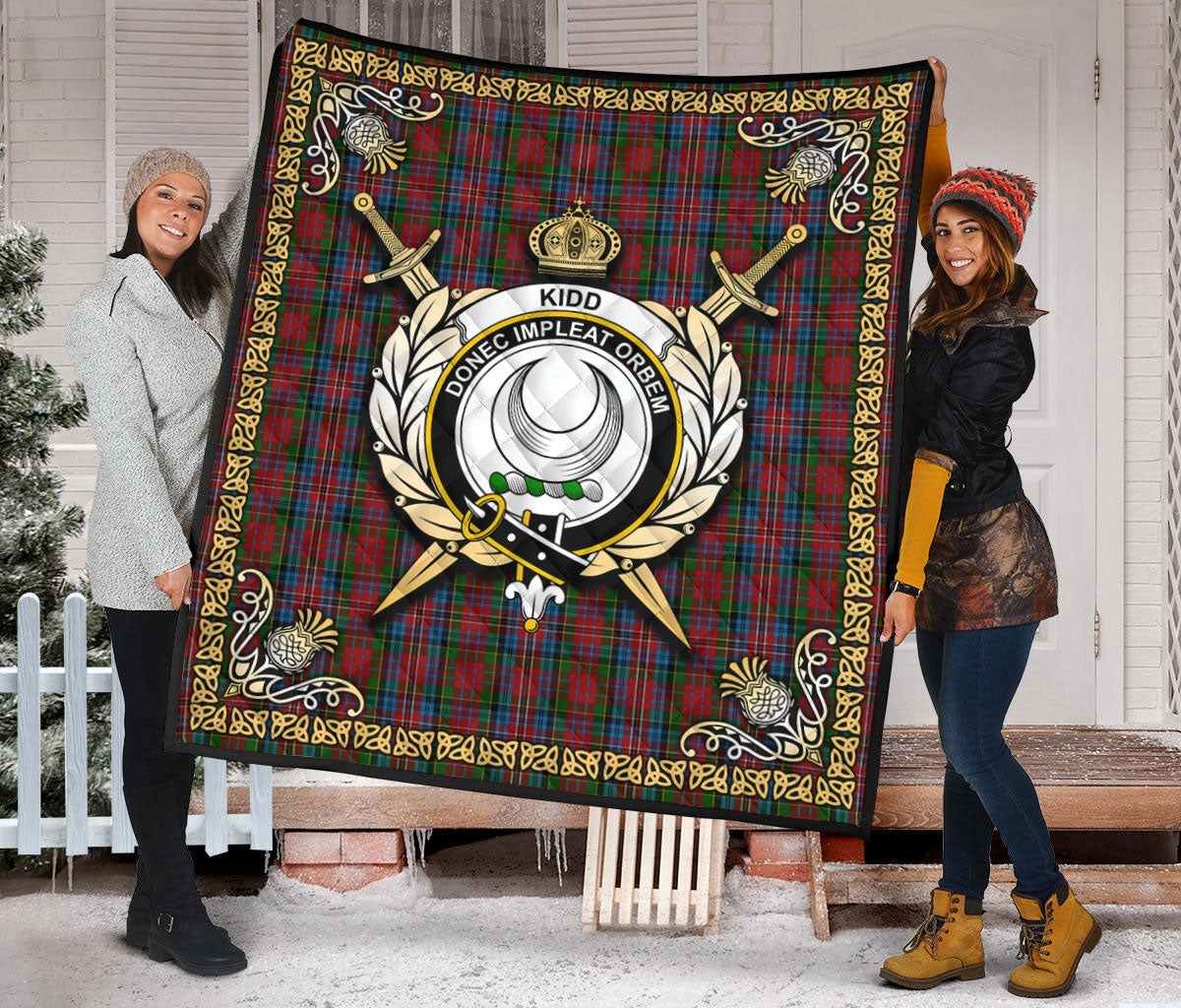 Kidd Tartan Crest Premium Quilt - Celtic Thistle Style