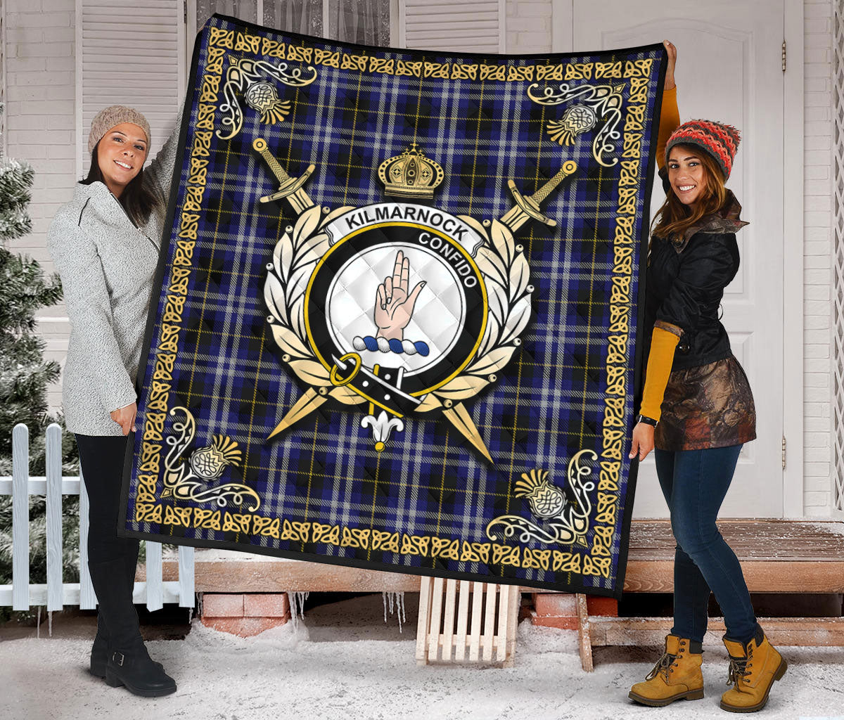 Kilmarnock Tartan Crest Premium Quilt - Celtic Thistle Style