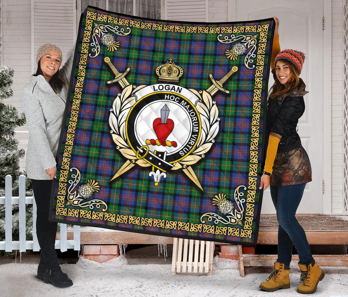 Logan Ancient Tartan Crest Premium Quilt - Celtic Thistle Style