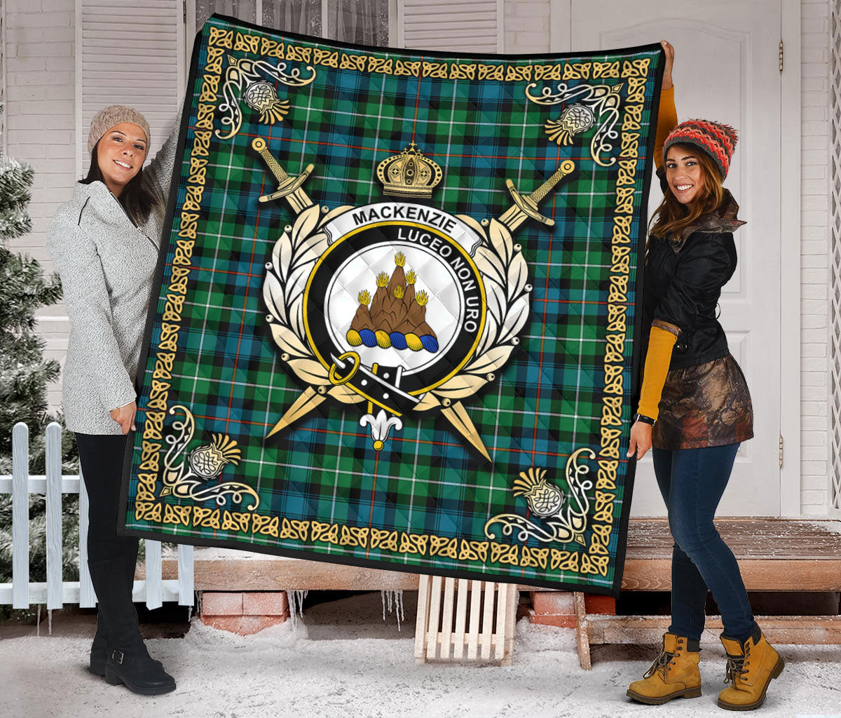 MacKenzie Ancient Tartan Crest Premium Quilt - Celtic Thistle Style