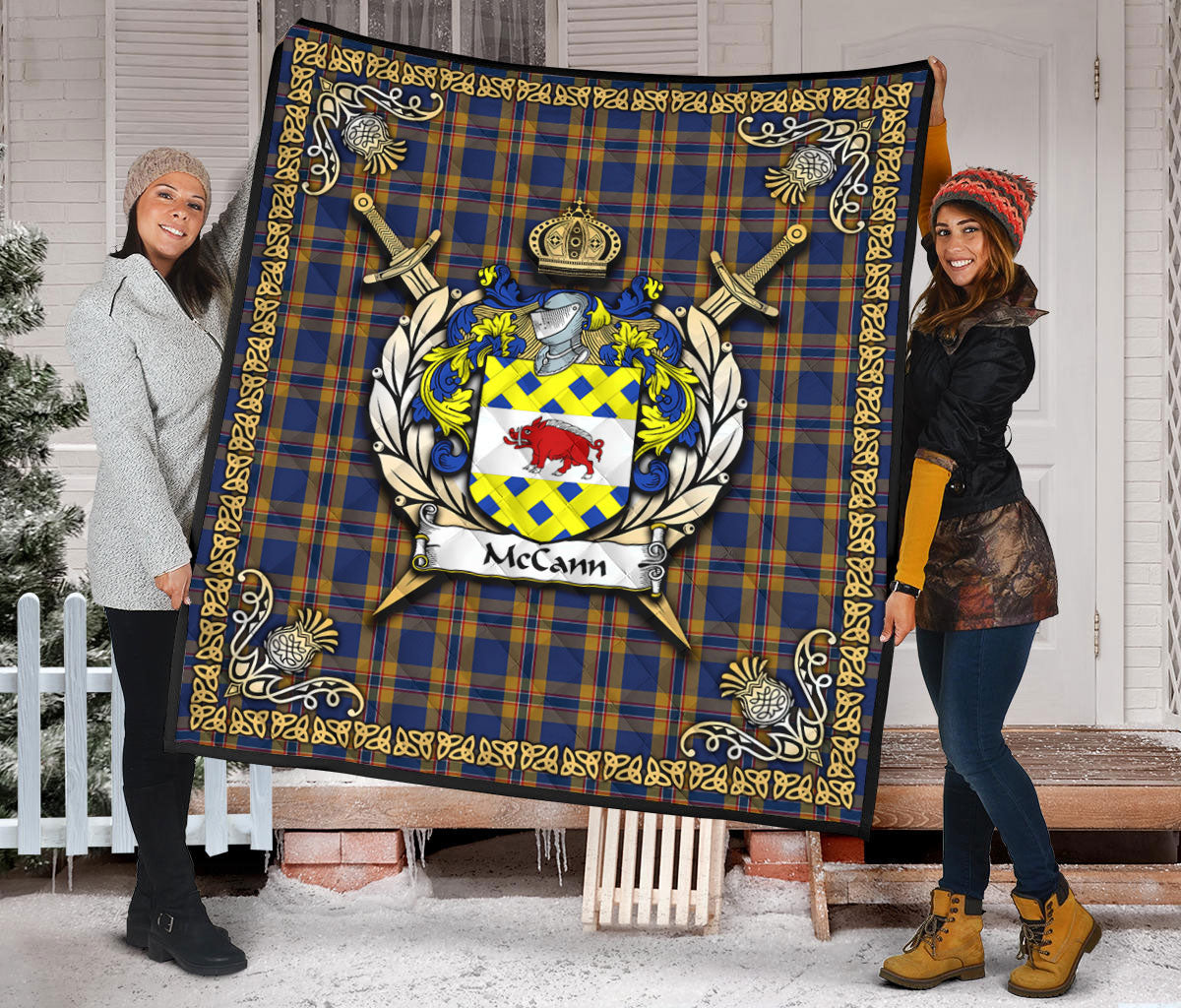 McCann Tartan Crest Premium Quilt - Celtic Thistle Style