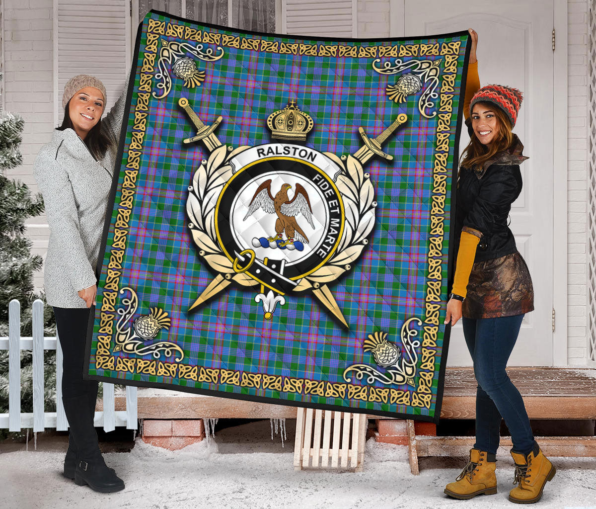 Ralston Tartan Crest Premium Quilt - Celtic Thistle Style