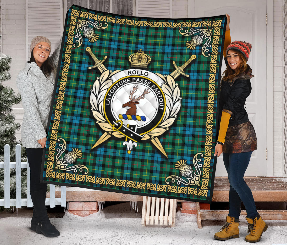 Rollo Ancient Tartan Crest Premium Quilt - Celtic Thistle Style