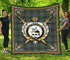 Craig Tartan Crest Premium Quilt - Celtic Thistle Style