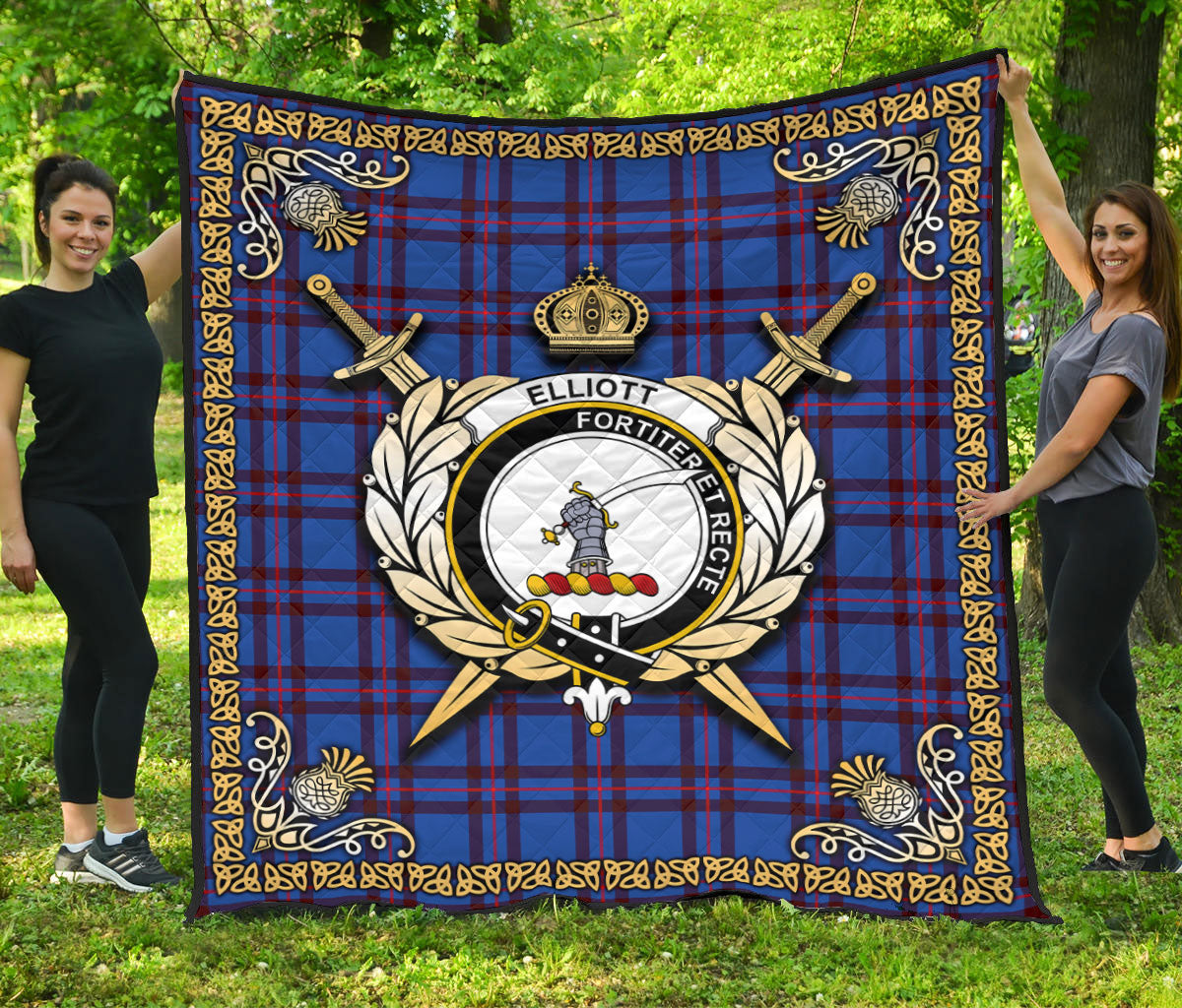 Elliott Modern Tartan Crest Premium Quilt - Celtic Thistle Style