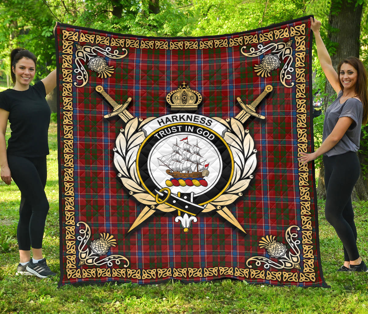 Harkness Dress Tartan Crest Premium Quilt - Celtic Thistle Style