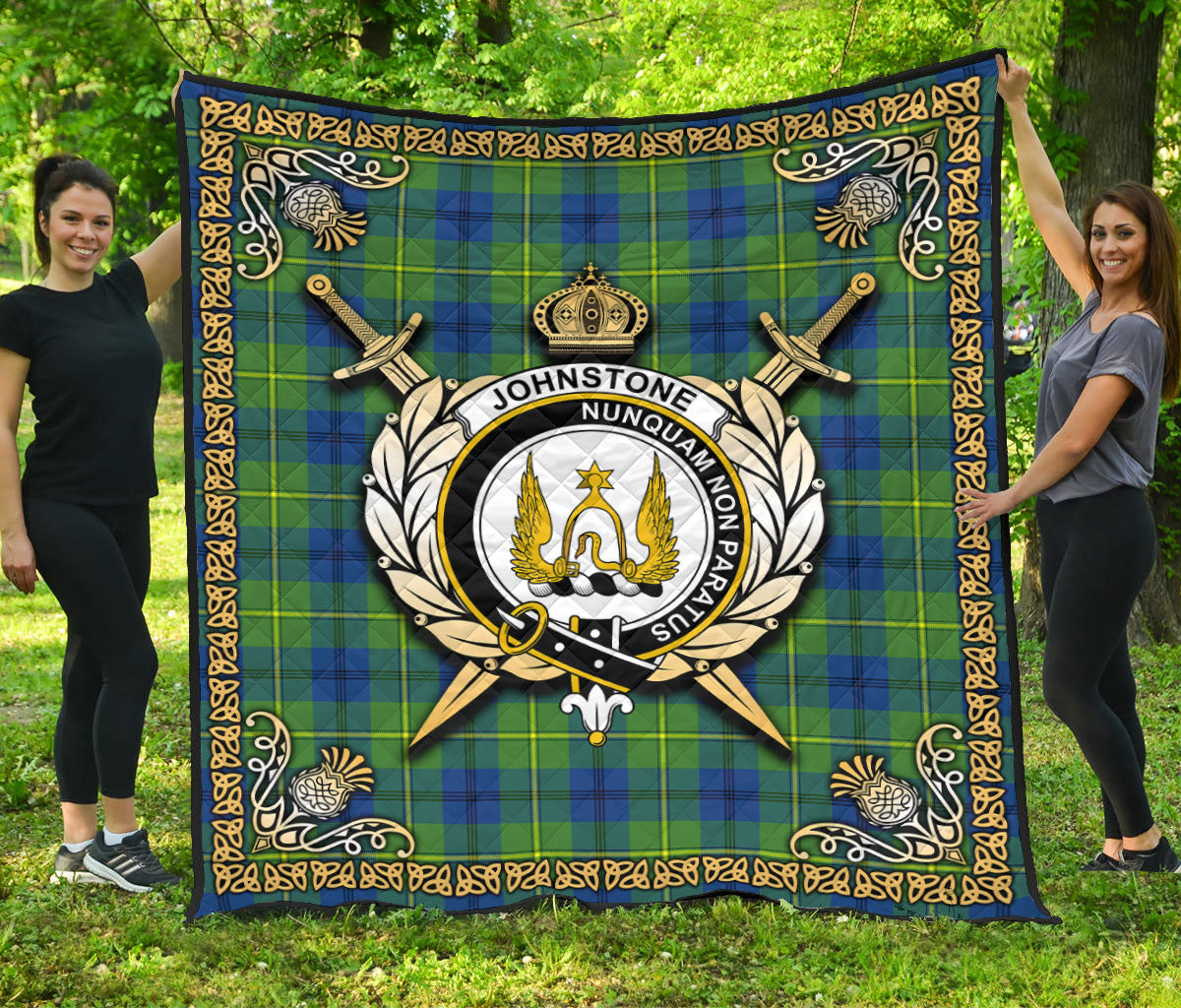 Johnstone Ancient Tartan Crest Premium Quilt - Celtic Thistle Style