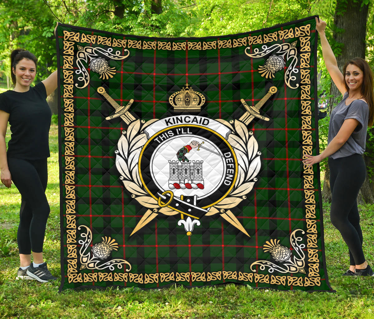 Kincaid Tartan Crest Premium Quilt - Celtic Thistle Style