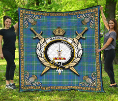 MacIntyre Hunting Ancient Tartan Crest Premium Quilt - Celtic Thistle Style