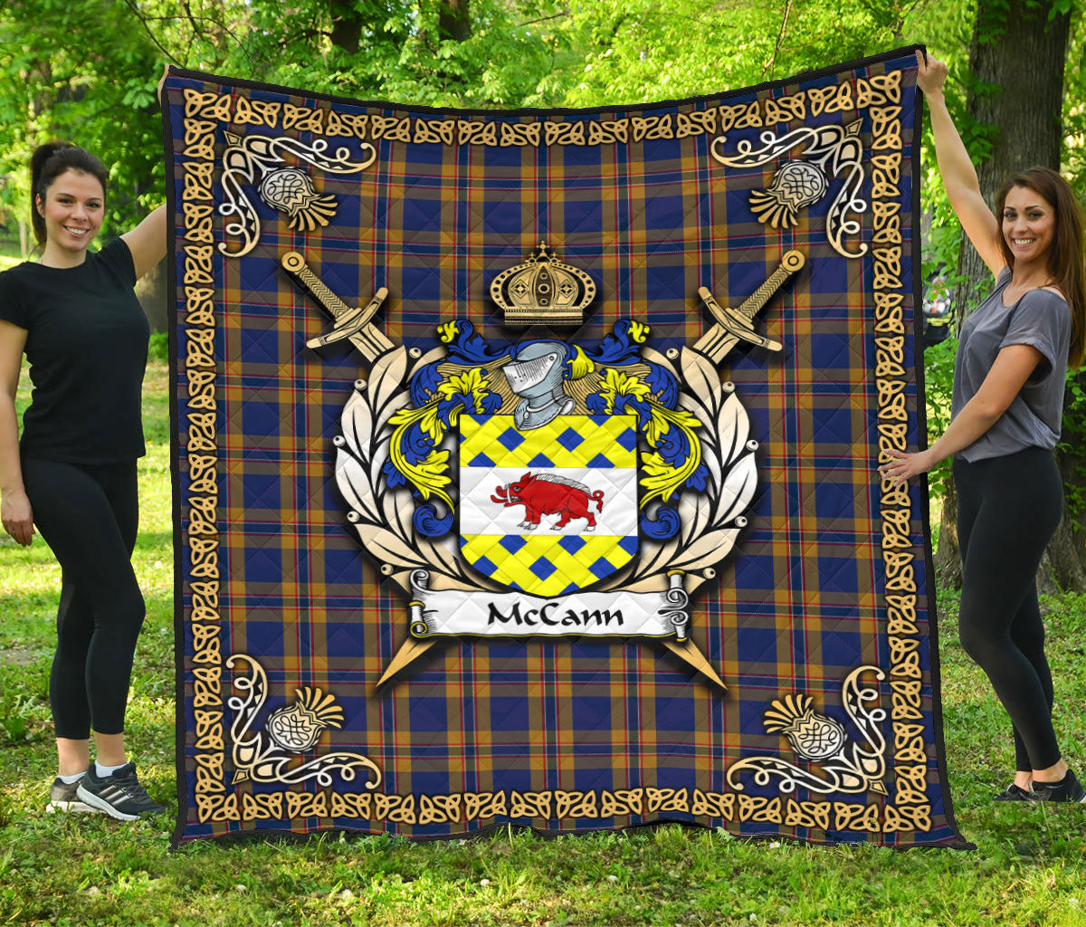 McCann Tartan Crest Premium Quilt - Celtic Thistle Style