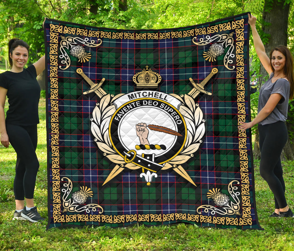 Mitchell Modern Tartan Crest Premium Quilt - Celtic Thistle Style