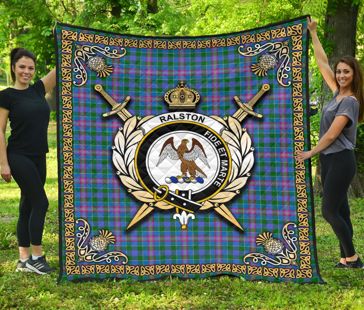 Ralston Tartan Crest Premium Quilt - Celtic Thistle Style