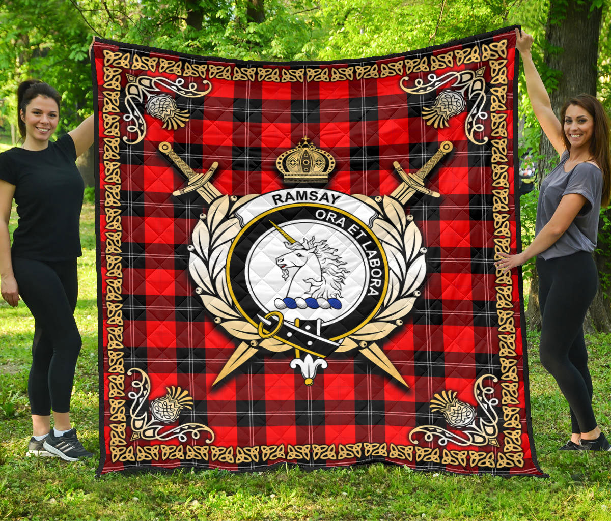 Ramsay Modern Tartan Crest Premium Quilt - Celtic Thistle Style
