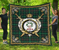 Ross Hunting Modern Tartan Crest Premium Quilt - Celtic Thistle Style