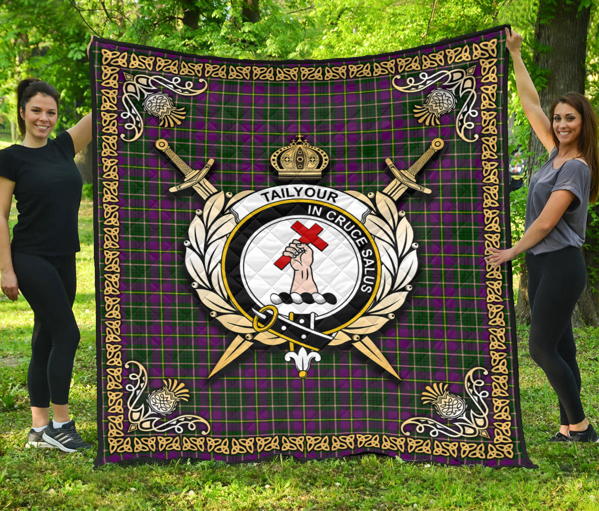 Tailyour (or Taylor) Tartan Crest Premium Quilt - Celtic Thistle Style