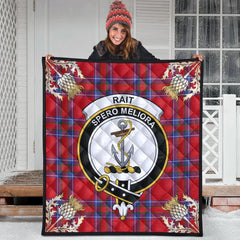 Rait Tartan Crest Premium Quilt - Gold Thistle Style