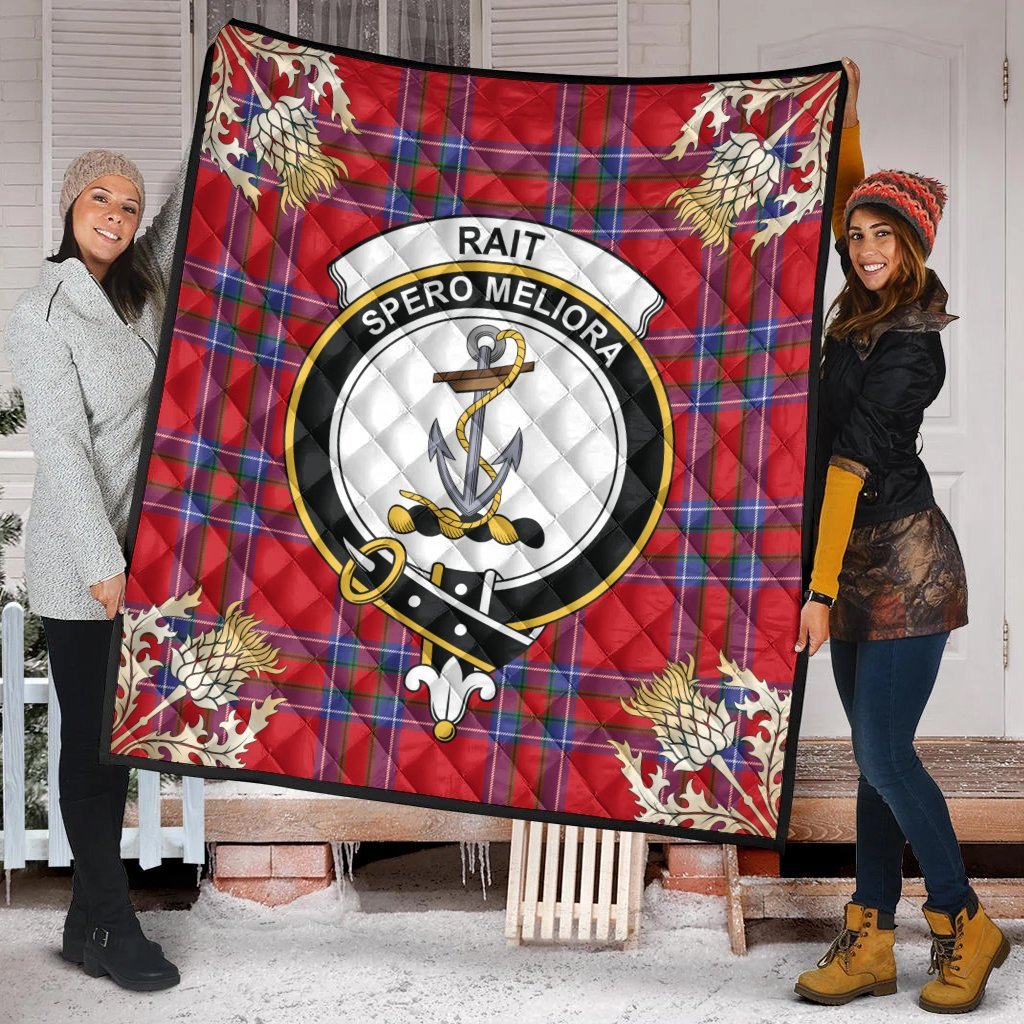 Rait Tartan Crest Premium Quilt - Gold Thistle Style