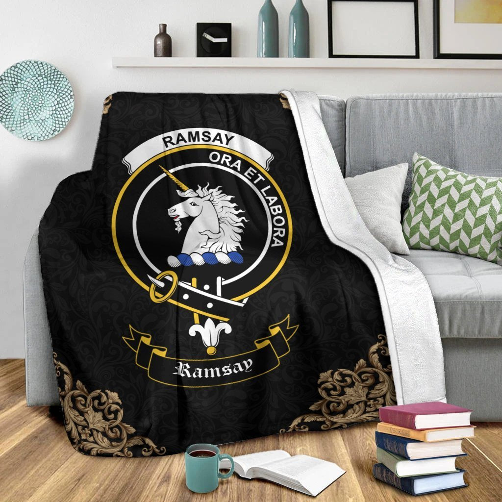 Ramsay Crest Tartan Premium Blanket Black