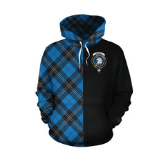 Ramsay Blue Ancient Tartan Hoodie Half of Me - Cross Style