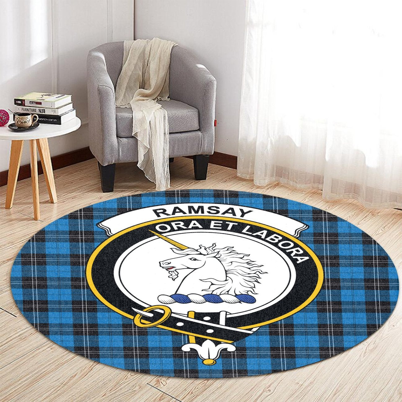 Ramsay Blue Ancient Tartan Crest Round Rug