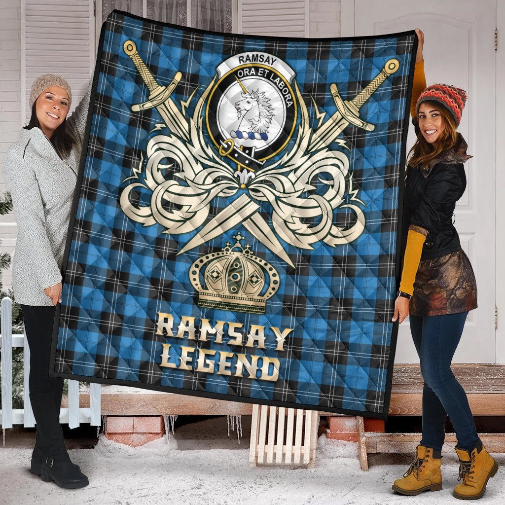 Ramsay Blue Ancient Tartan Crest Legend Gold Royal Premium Quilt