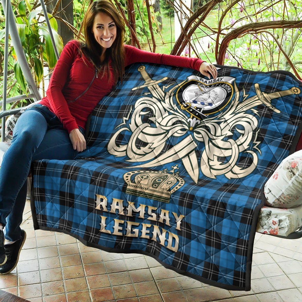 Ramsay Blue Ancient Tartan Crest Legend Gold Royal Premium Quilt