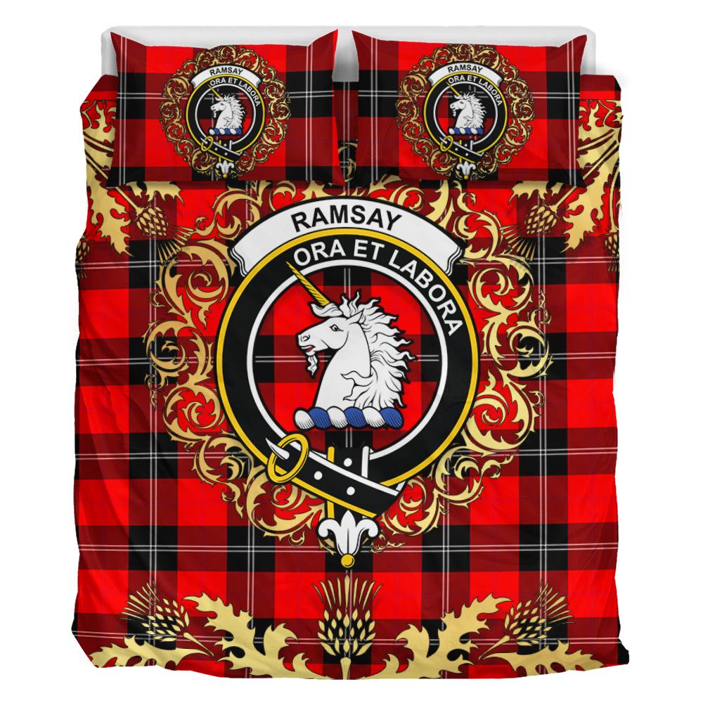Ramsay Modern Tartan Crest Bedding Set - Golden Thistle Style