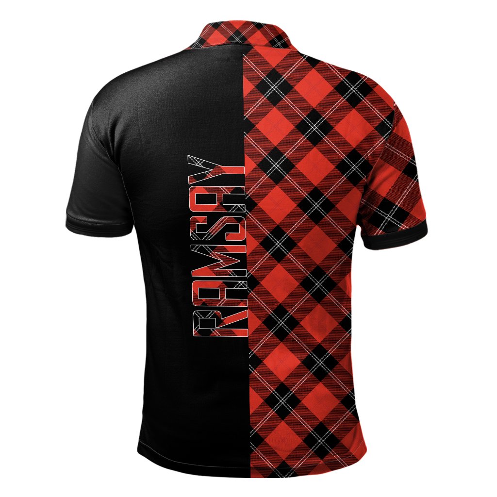 Ramsay Blue Ancient Tartan Polo Shirt Half of Me - Cross Style