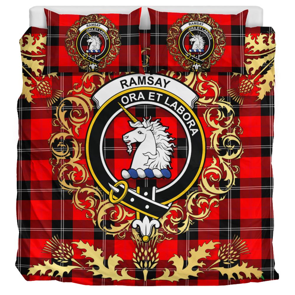 Ramsay Modern Tartan Crest Bedding Set - Golden Thistle Style