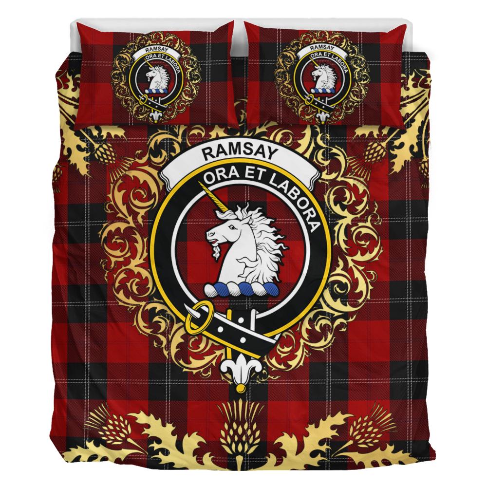 Ramsay Red Tartan Crest Bedding Set - Golden Thistle Style